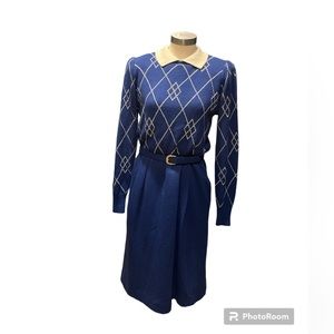 Vintage royal blue sweater on top dress Peter Pan collar